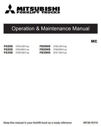 Operating and Maintenance Manual - Mitsubishi FD20HS, FD25HS, FD30HS, FG20S, FD25S, FG30S Forklift Truck Download