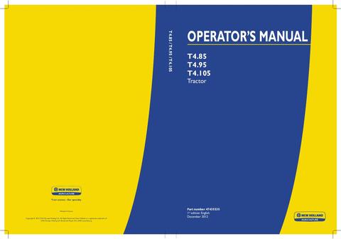 Operator's Manual - 2012 New Holland T4.85 T4.95 T4.105 Tractor 47435535