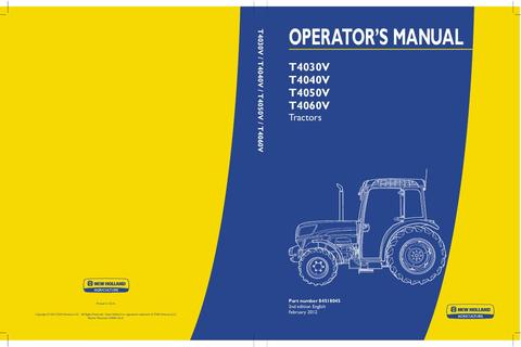 Operator's Manual - 2013 New Holland T4030V T4040V T4050V T4060V Tractor 84518045