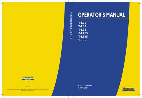 Operator's Manual - 2014 New Holland T4.85 T4.95 T4.105 T4.115 Tractor 47604403