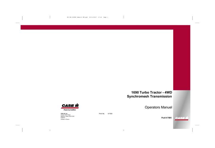 Operator’s Manual-Case IH Tractor 1690 Turbo-4WD Synchromesh Transmission 9-7505