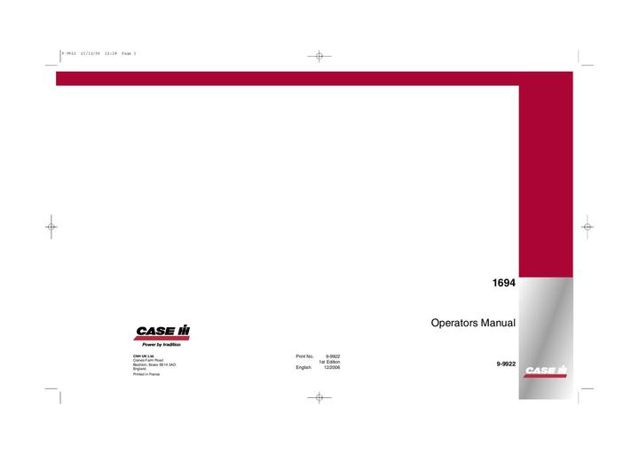 Operator’s Manual-Case IH Tractor 1694 9-9922