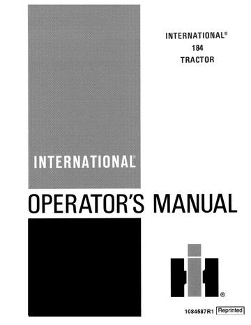 Operator’s Manual-Case IH Tractor 184 1084587R1