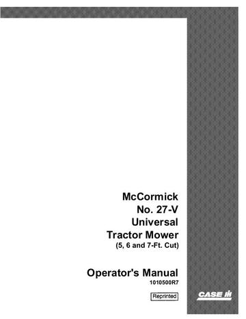 Operator’s Manual-Case IH Tractor 27-V 27V Universal Tractor Mower – McCormick 1010500R7