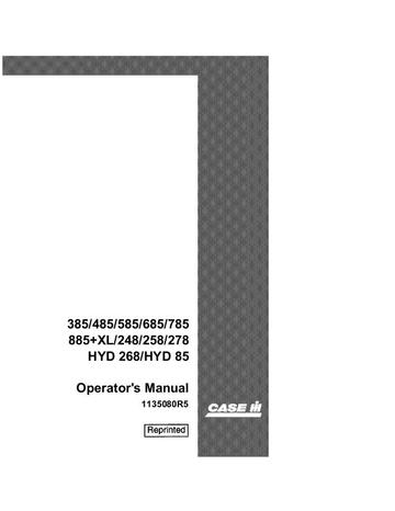 Operator’s Manual-Case IH Tractor 385 485 585 685 785 885 Hyd 268Hyd85 1135080R5