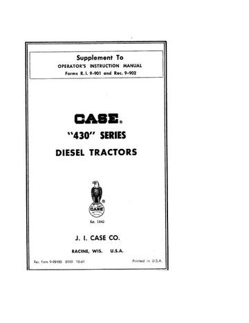 Operator’s Manual-Case IH Tractor 430 Series Diesel Tractor Suppl for 9-902 9-901 9-92452