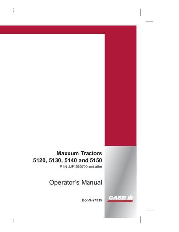Operator’s Manual-Case IH Tractor 5120  5130  5140 and 5150 9-27315S2
