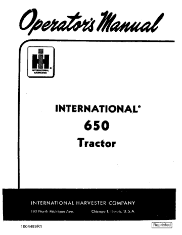Operator’s Manual-Case IH Tractor 600 1004489R1