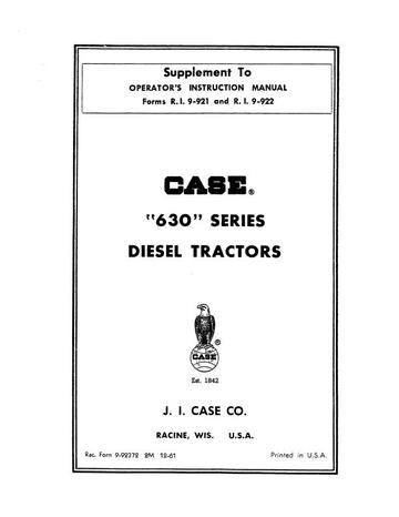 Operator’s Manual-Case IH Tractor 630 Series Diesel Tractors Supplement to 9-922 9-92372