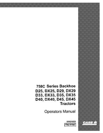 Operator’s Manual-Case IH Tractor 758c Series Backhoe Attachment for D DX 86621823