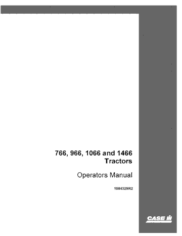 Operator’s Manual-Case IH Tractor 766 966 1066 1466 Tractors sn 15000 & after 1084329R2