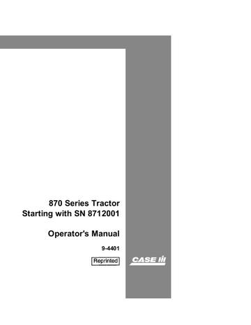 Operator’s Manual-Case IH Tractor 870 9-4401