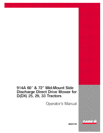 Operator’s Manual-Case IH Tractor 914A 60 72 Mid Mt Side Dis. Dir Drive for D DX 86620799