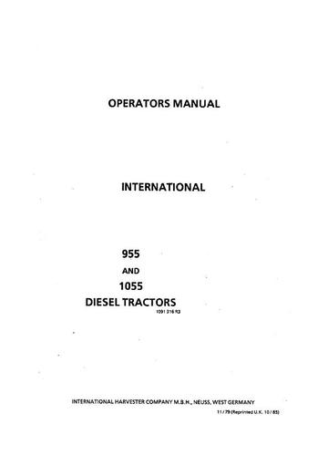 Operator’s Manual-Case IH Tractor 955 and 1055 Diesel 1091316R3