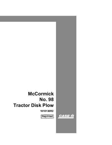 Operator’s Manual-Case IH Tractor 98 Tractor Disk – McCormick 1010130R2