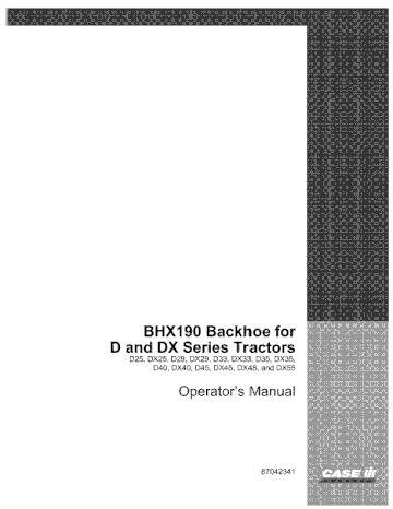 Operator’s Manual-Case IH Tractor BHX190 Backhoe for D & DX Srs 87042341