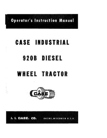 Operator’s Manual-Case IH Tractor Case Industrial 920B Diesel Wheel 9-761