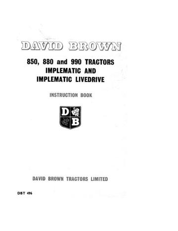 Operator’s Manual-Case IH Tractor David Brown 850 880 990 DBT-496