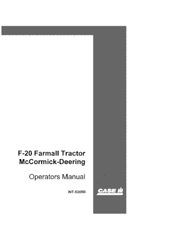 Operator’s Manual-Case IH Tractor F-20 Farmall McCormick INT-5205B