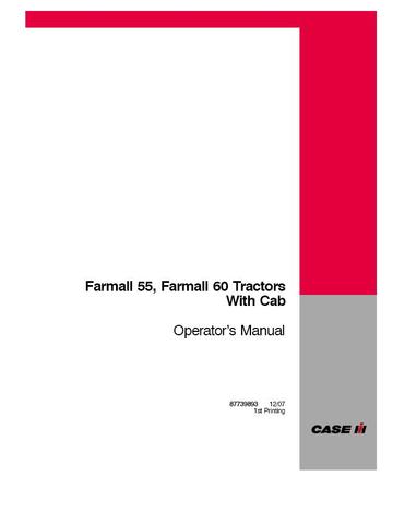 Operator’s Manual-Case IH Tractor Farmall 55 60 with Cab 87739893