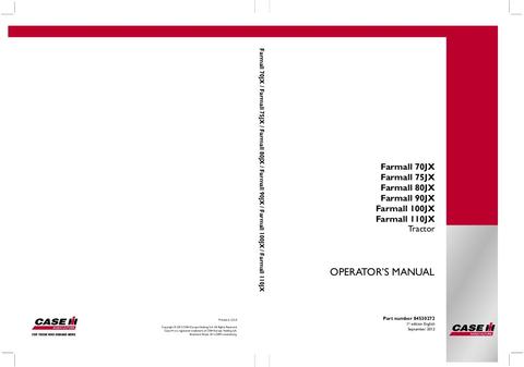 Operator’s Manual-Case IH Tractor Farmall 70JX 75JX 80JX 90JX 100JX 110JX 84530272