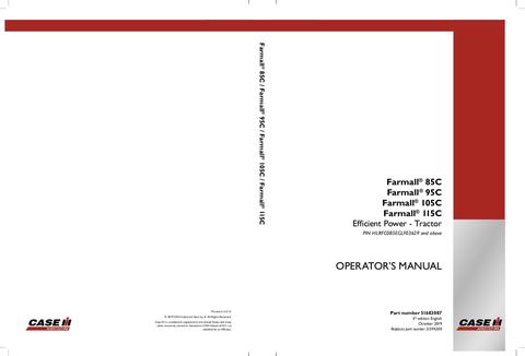 Operator’s Manual-Case IH Tractor Farmall 85C 95C 105C 115C Efficient Power 51594200