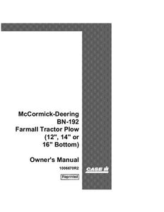 Operator’s Manual-Case IH Tractor Farmall BN-192 BN192 – McCormick-Deering 1006670R2
