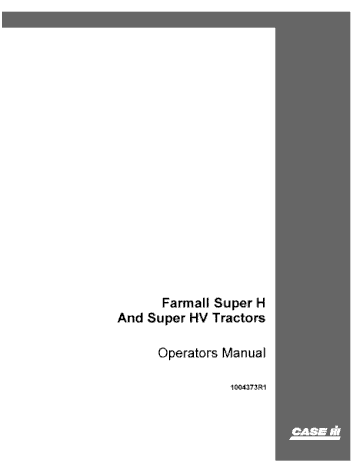 Operator’s Manual-Case IH Tractor Farmall Super H & HV 1004373R1