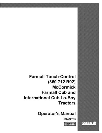 Operator’s Manual-Case IH Tractor Farmall Touch-Control (360 712 R92) 1004227R5