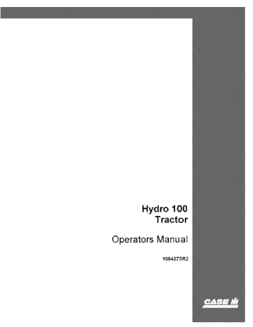 Operator’s Manual-Case IH Tractor Hydro 100 1084273R2
