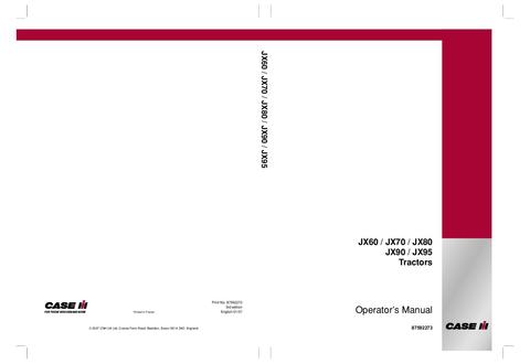 Operator’s Manual-Case IH Tractor JX60 JX70 JX80 JX90 JX95 87592273