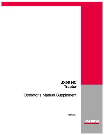 Operator’s Manual-Case IH Tractor JX95 HC Tractor Supplement 84134834