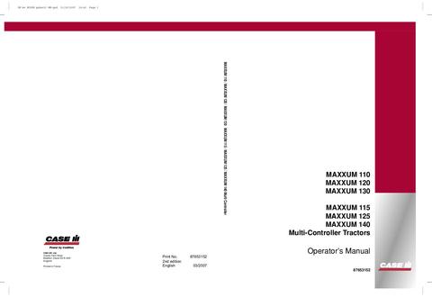 Operator’s Manual-Case IH Tractor MAXXUM 110,120,130,115,125,140 Multi-Controller 87653152