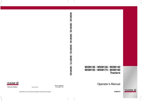 Operator’s Manual-Case IH Tractor MXM120 130 140 155 175 190 Tractors 2006 Production 82999279