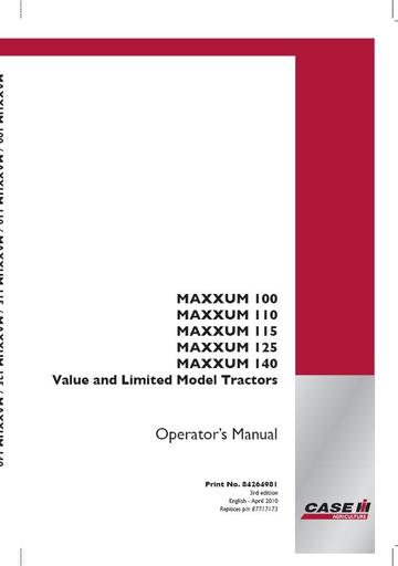 Operator’s Manual-Case IH Tractor Maxxum 100,110,115,125,140 Value and Limited 84264981