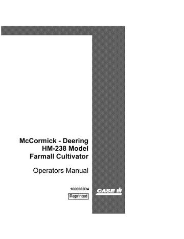 Operator’s Manual-Case IH Tractor McCormick-Deering Farmall Model HM-238 HM238 1006552R4