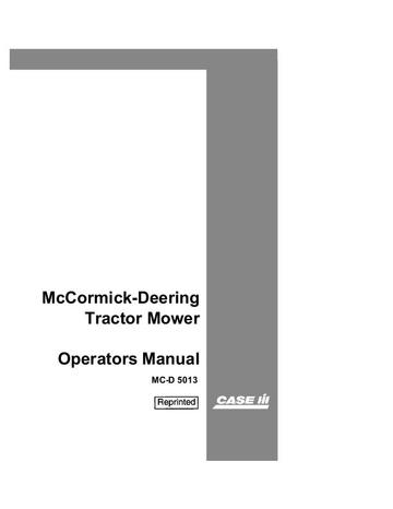 Operator’s Manual-Case IH Tractor McCormick-Deering Mower MC-D 5013