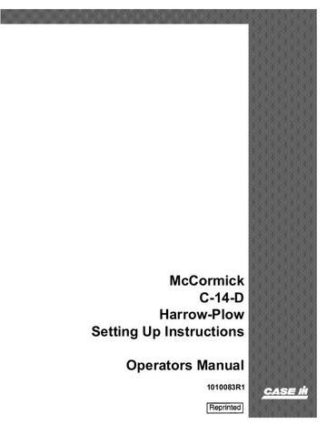 Operator’s Manual-Case IH Tractor Mccormick 1-F14-D Harrow Plow used on Farmall 100 1010083R1