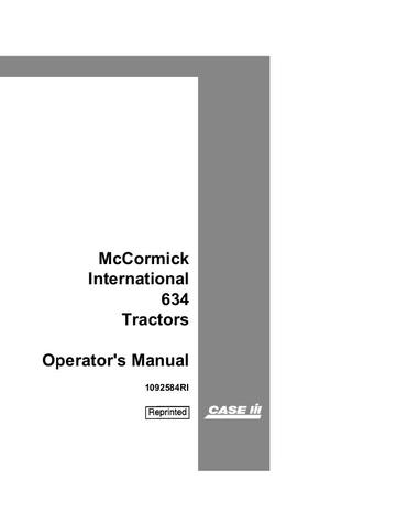 Operator’s Manual-Case IH Tractor Mccormick International 634 1092584RI