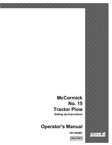 Operator’s Manual-Case IH Tractor Mccormick #15 Tractor Plow 1011684R2