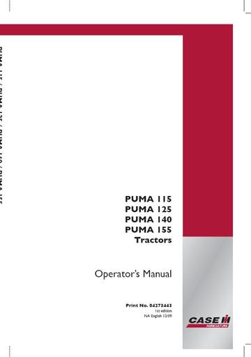 Operator’s Manual-Case IH Tractor PUMA 115 125 140 155 84273443