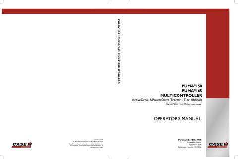 Operator’s Manual-Case IH Tractor PUMA 150,165 Multi controller Tier 4B 51544046