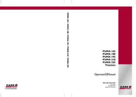 PDF Case IH PUMA 165, 180, 195, 210, 225 Cvt & Full Power shift Tractor Operator’s Manual 84211533