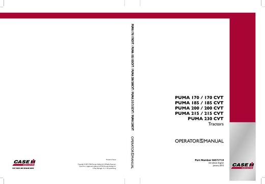Operator’s Manual-Case IH Tractor PUMA 170 CVT, 170, 185 CVT, 185, 200 CVT, 200, 215CVT, 215, 230CVT 84571710