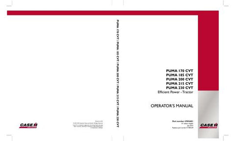 Operator’s Manual-Case IH Tractor PUMA 170 CVT,185 CVT,200 CVT,215 CVT,230 CVT Efficient Power 47894401