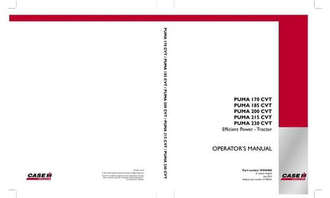 Operator’s Manual-Case IH Tractor PUMA 170 CVT,185 CVT,200 CVT,215 CVT,230 CVT Efficient Power 47894406