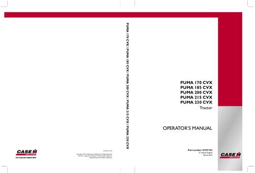 Operator’s Manual-Case IH Tractor PUMA 170 CVX, 185 CVX,200 CVX,215 CVX,230 CVX 47457192