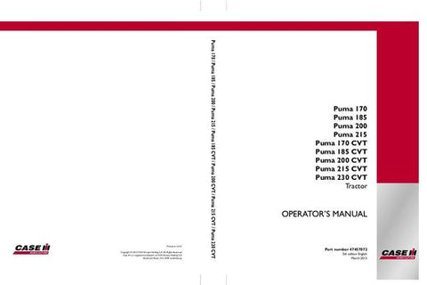 Operator’s Manual-Case IH Tractor Puma 170 170CVT 185 185CVT 200 200CVT 215 215CVT 230CVT 47457072