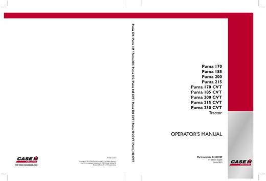 Operator’s Manual-Case IH Tractor Puma 170 170CVT 185 185CVT 200 200CVT 215 215CVT 230CVT 47457089