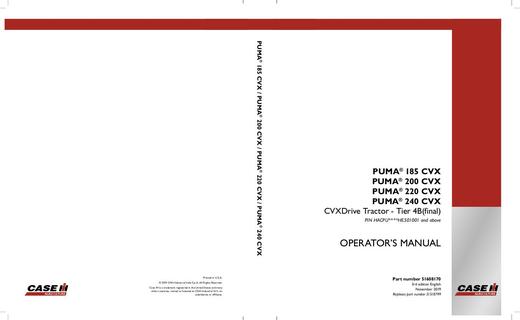 Operator’s Manual-Case IH Tractor Puma 185 200 220 240 CVX Tractor Tier 4B 51518799